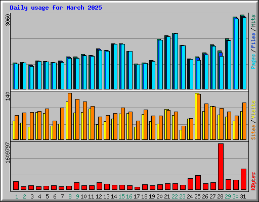 Daily usage for March 2025